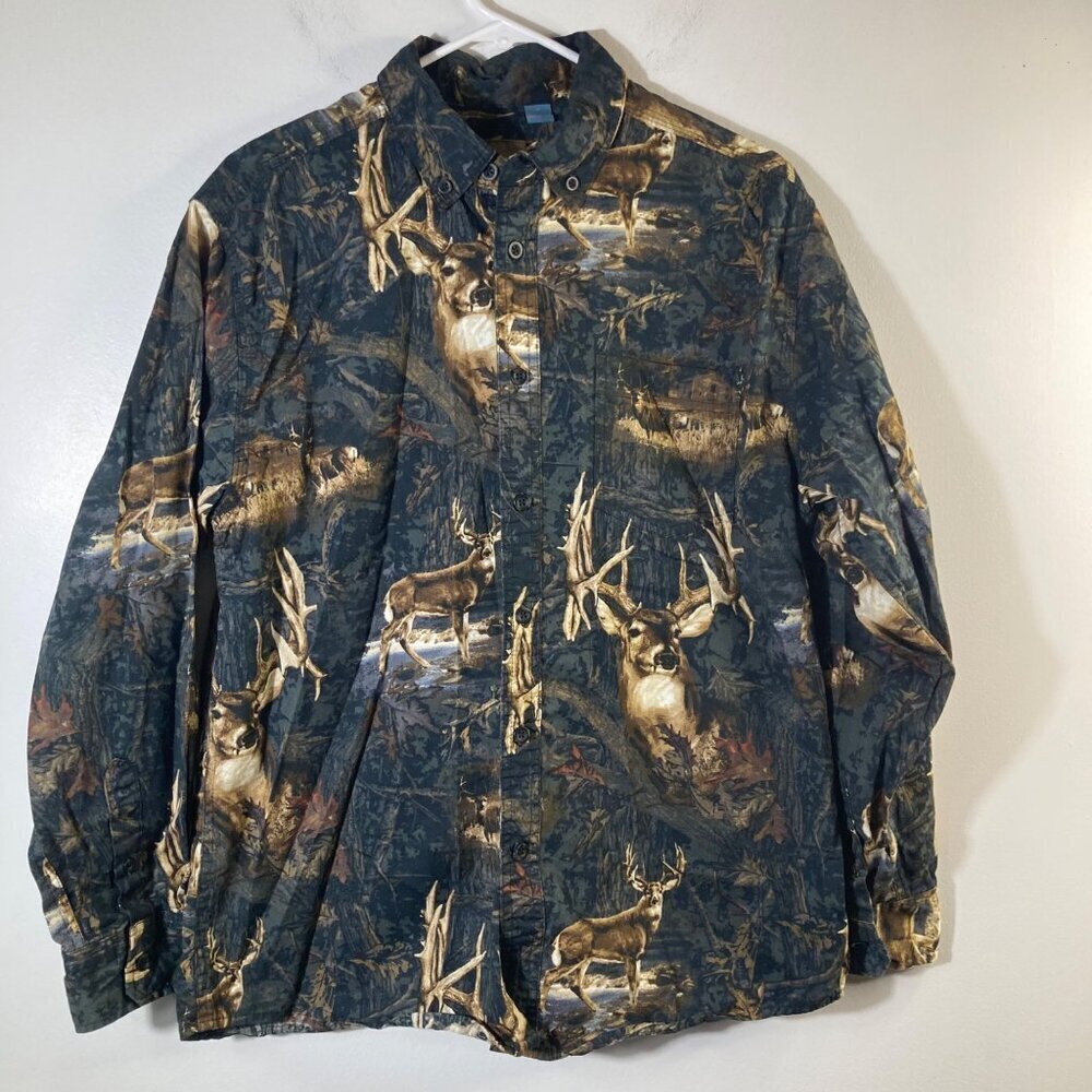 Mens‎ Legacy Falls Hunting Shirt Buck Deer Button Long Sleeve M Black Brown